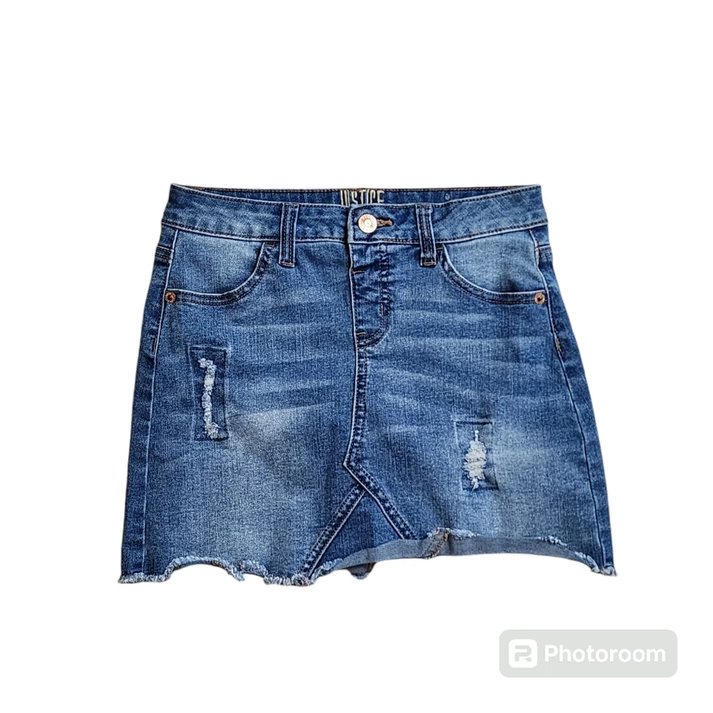 Girls Justice Denim Skirt Size 12 Distressed Frayed Built-in shorts